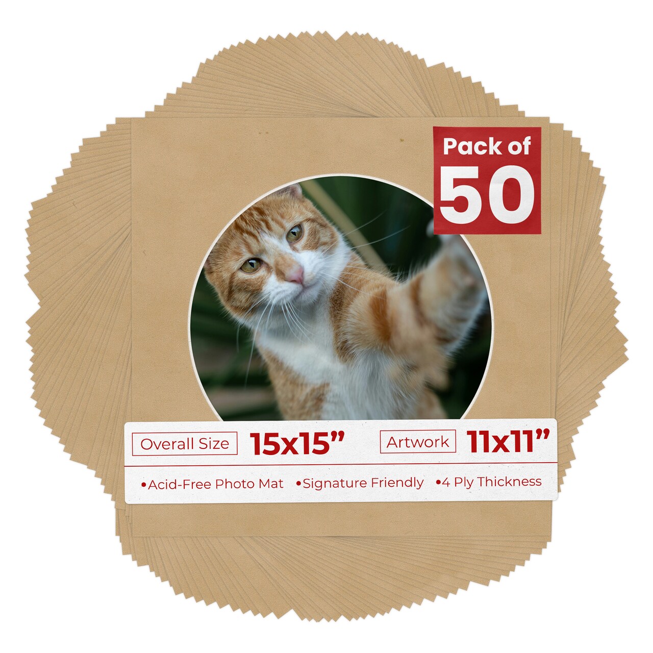 Beige Suede Mat Board for 15x15 Frames - Circle Opening for 11x11 Photos